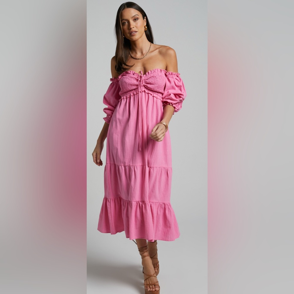 Showpo Pink Off-Shoulder Midi Dress